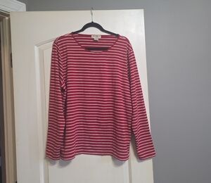 Eddie Bauer Red and White Striped Long Sleeve Tee